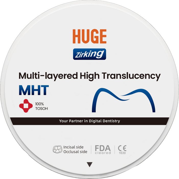 Premium-Mehrschicht-Zirkonoxidblock mit hoher Transluzenz (MHT) aus 100 % Tosoh-Material